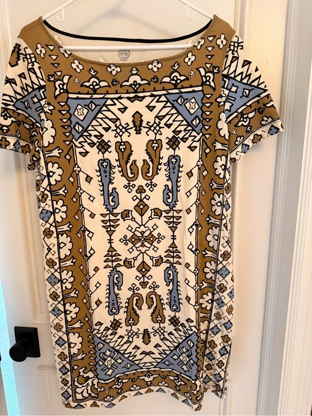 Tory Burch Cream, Brown & Blue Boho Shift Dress